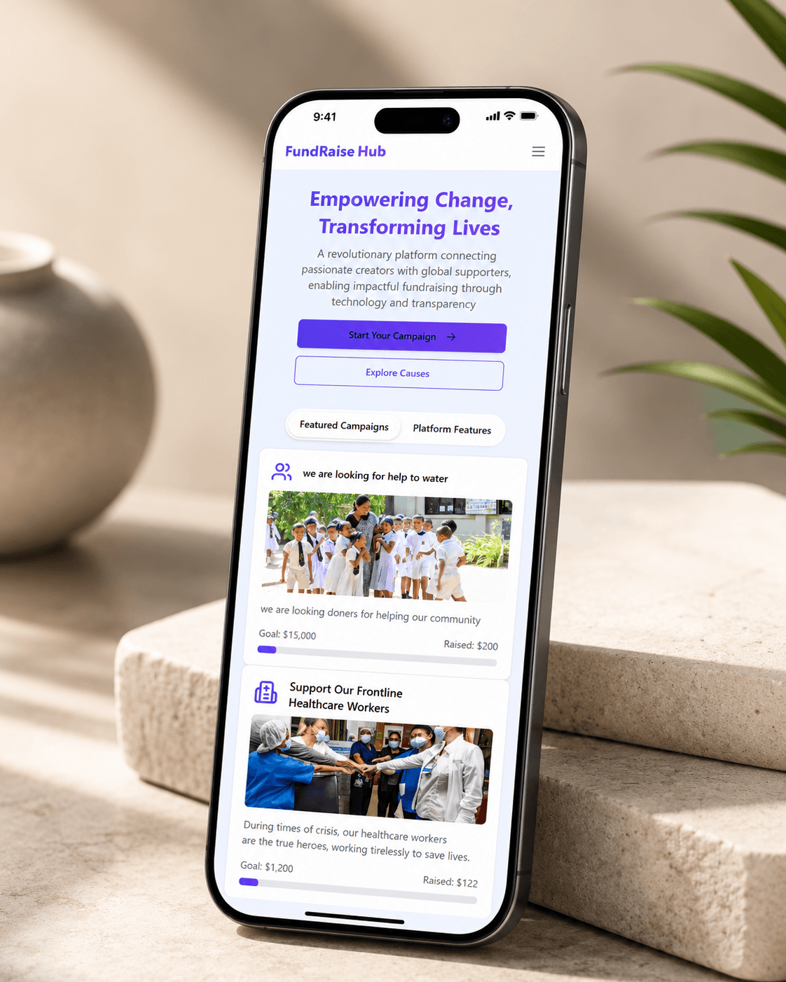 Fundraise Hub mobile project preview